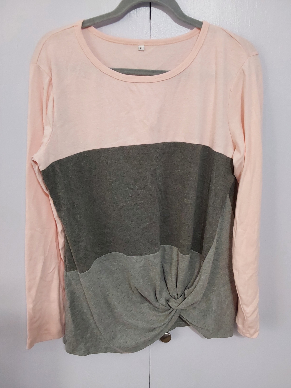 Women's Colorblock Twist-Front Long Sleeve Top - Pink & Gray